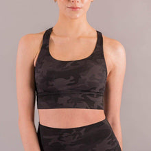 Cargar imagen en el visor de la galería, Camuflage Sport Bra de Alto impacto con Cruce de doble tirante en espalda - Kila Activewear